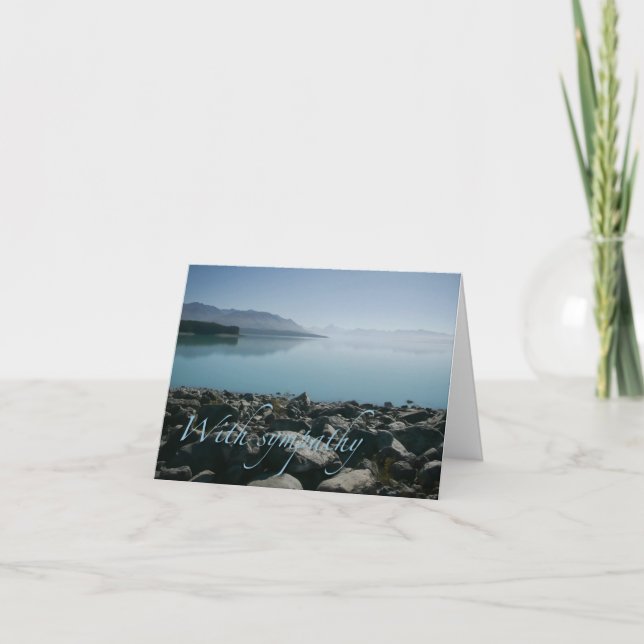 Sympathy card with serene lake and mountain view kort (Framsida)