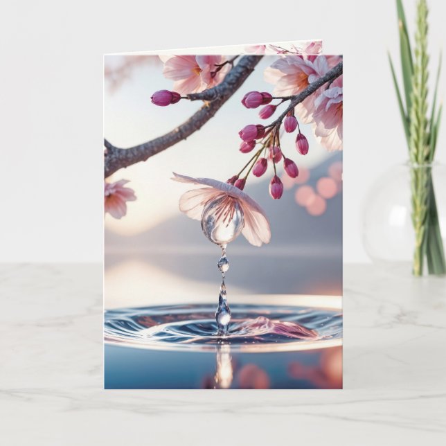 Sympathy Cherry Blossom Branch With Dewdrops Kort (Framsida)