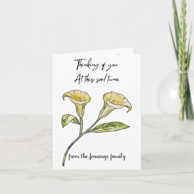 Sympathy Condolence Card Calla Lilies Editable Kort (Framsida)