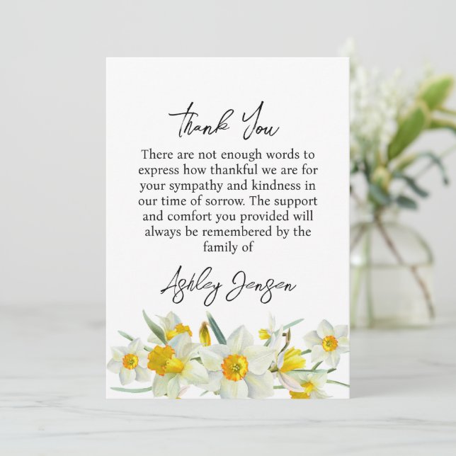 Sympathy Daffodil Funeral Thank You Card Tack Kort (Stående Fram)