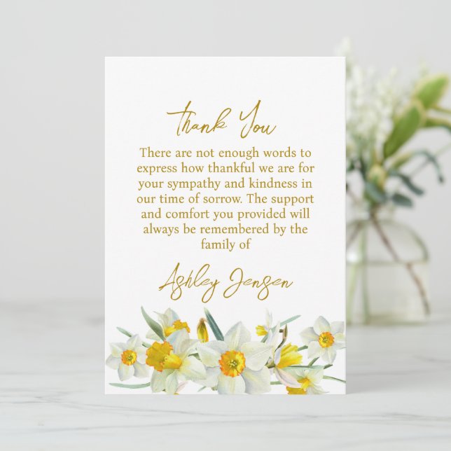 Sympathy Daffodil Funeral Thank You Card Tack Kort (Stående Fram)