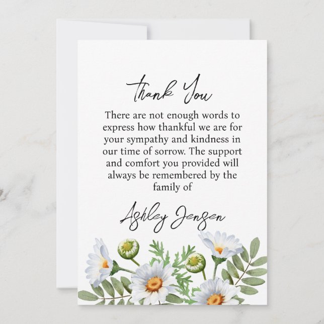 Sympathy Daisy Photo Thank You Card Tack Kort (Baksida)