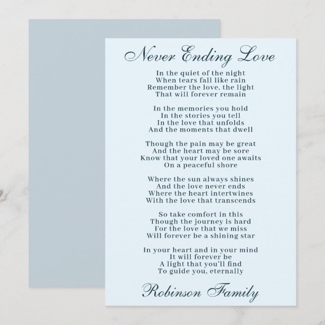 Sympathy Dikt Card Kort (Fram/baksida)