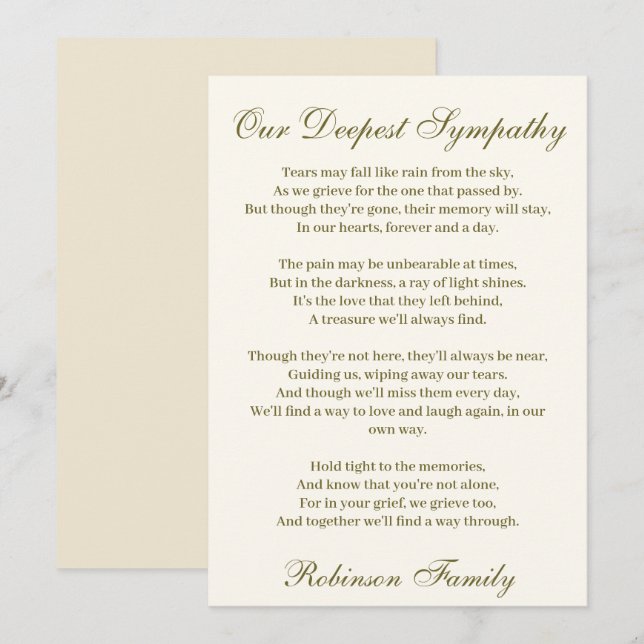 Sympathy Dikt Card Kort (Fram/baksida)