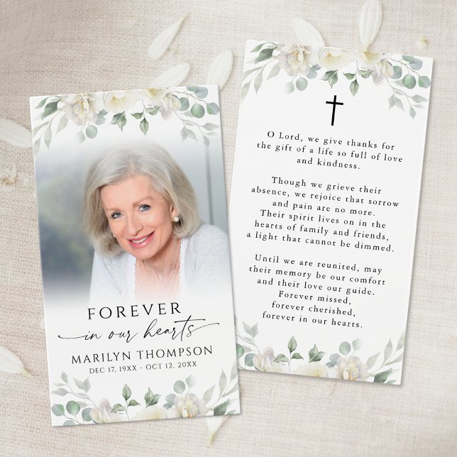 Sympathy Elegant Floral Photo Cross Prayer Card Visitkort (Skapare uppladdad)
