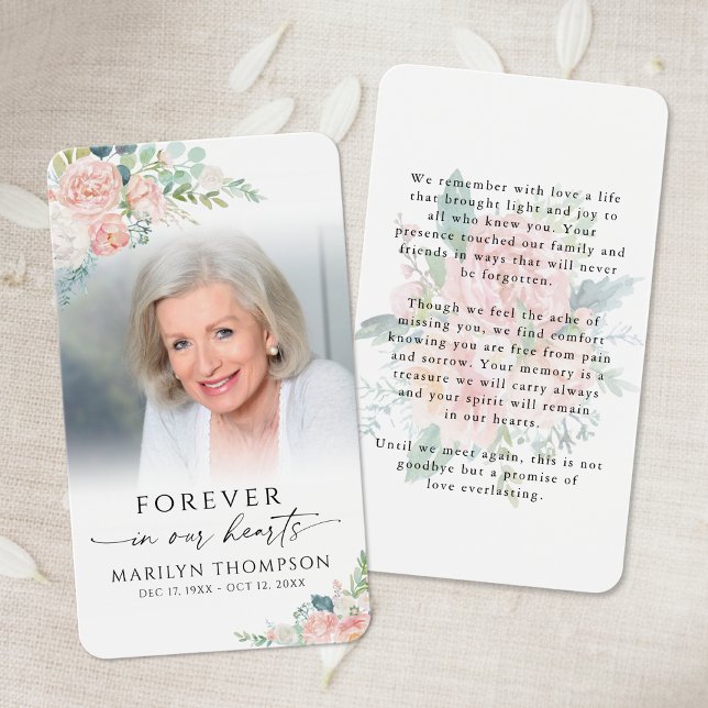 Sympathy Elegant Floral Photo Prayer Card Visitkort (Skapare uppladdad)