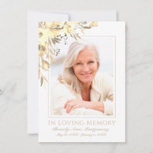 Sympathy Elegant Gul ros Blommigt Photo Funeral Tack Kort
