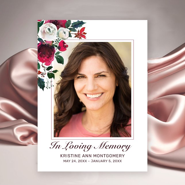 Sympathy Elegant Röd ros Blommigt Photo Funeral Tack Kort (Elegant Red Rose Floral Photo Funeral Sympathy Thank You card.)