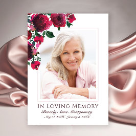 Sympathy Elegant Röd ros Blommigt Photo Funeral Tack Kort