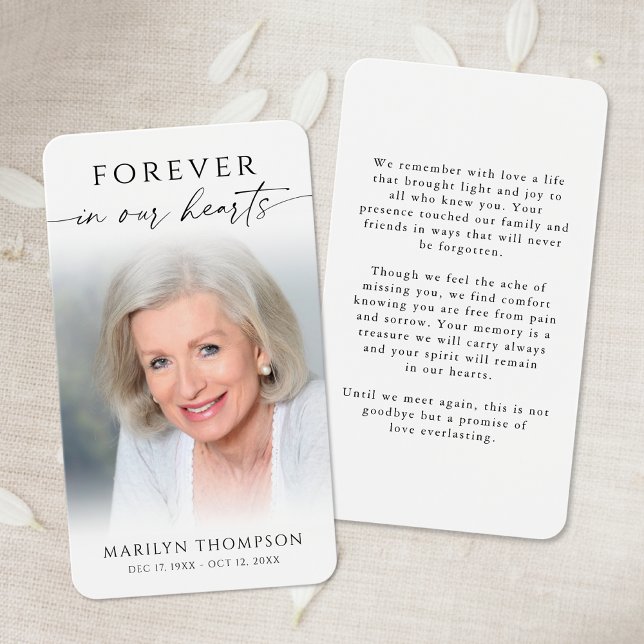 Sympathy Forever In Our Hearts Photo Prayer Card Visitkort (Skapare uppladdad)