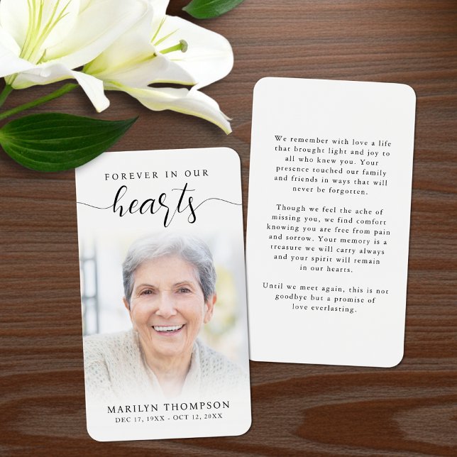 Sympathy Forever In Our Hearts Photo Prayer Card Visitkort (Skapare uppladdad)