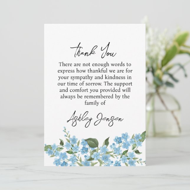 Sympathy Forget me not Thank You Card Tack Kort (Stående Fram)