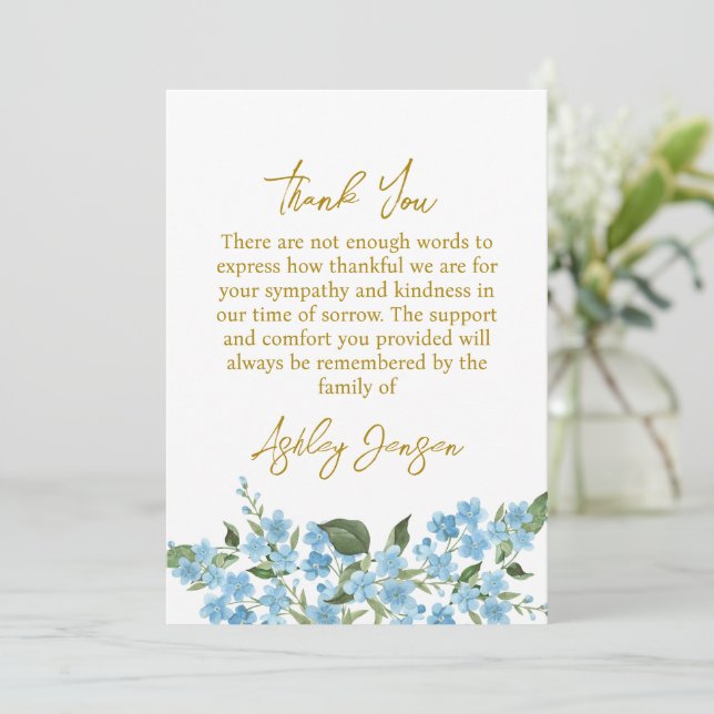 Sympathy Forget me not Thank You Card Tack Kort (Stående Fram)
