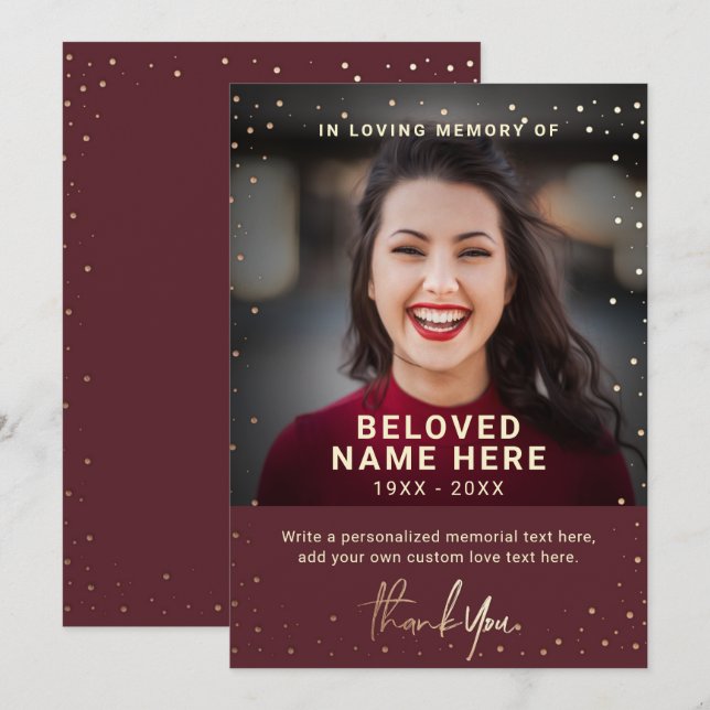 Sympathy Funeral Burgundy Tack Photo Card Inbjudningar (Fram/baksida)