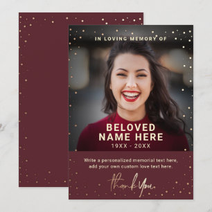 Sympathy Funeral Burgundy Tack Photo Card Inbjudningar