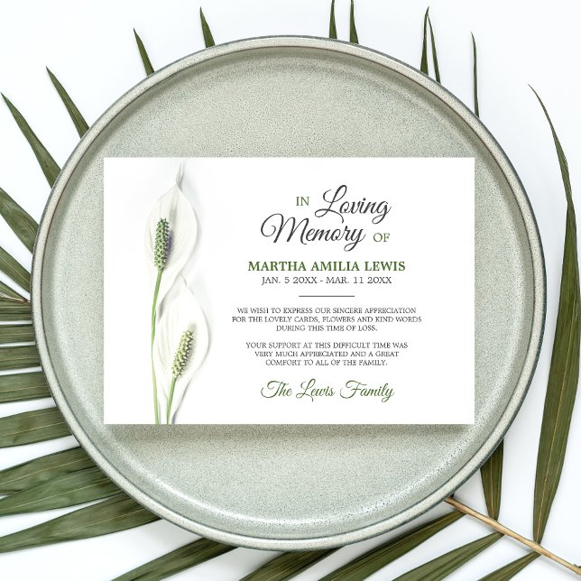 Sympathy Funeral Calla Lily Flowers Tack Kort (Skapare uppladdad)