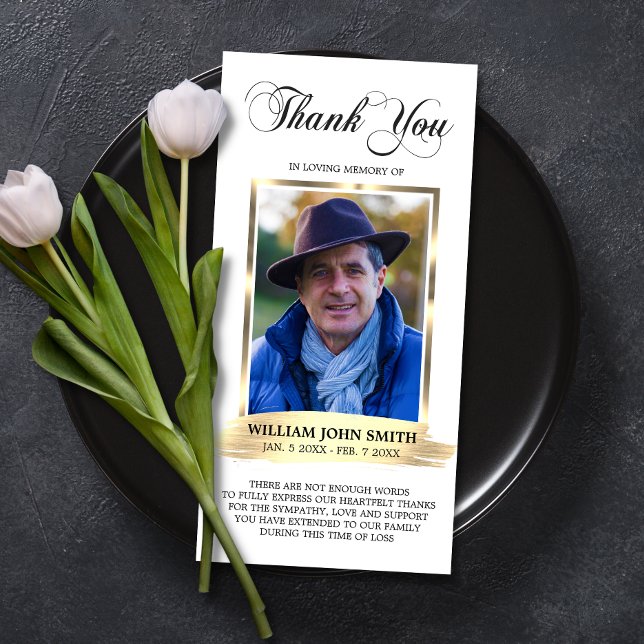Sympathy Funeral Memorial White TACK Photo (Sympathy Funeral Memorial White THANK YOU Photo | Gold)