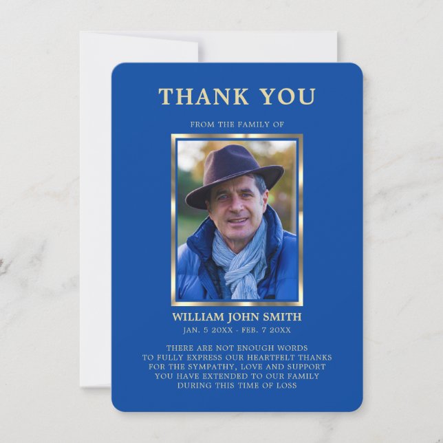 Sympathy Funeral Memory TACK Photo Blue Kort (Framsida)