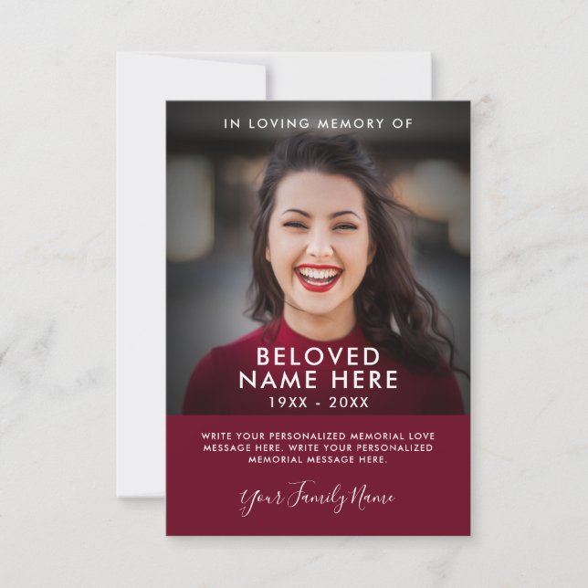 Sympathy Funeral Memory Tack Photo Card Inbjudningar (Framsida)