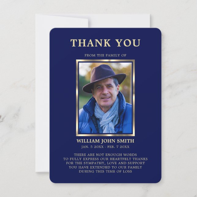 Sympathy Funeral Memory TACK Photo Navy Blue Kort (Framsida)
