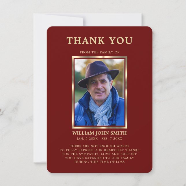 Sympathy Funeral Memory TACK Photo RED Kort (Framsida)