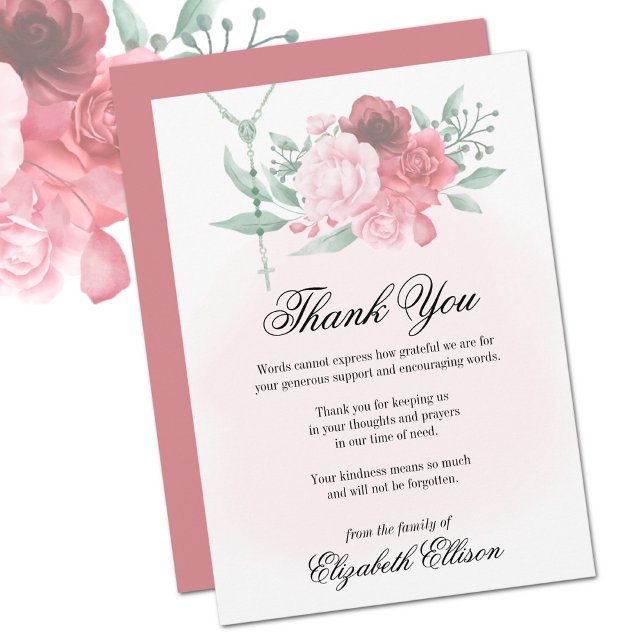 Sympathy Funeral Rosary Ro Tack Kort (Traditional Catholic Funeral Memorial Thank You  Card)