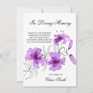 Sympathy Funeral TACK Lily Blommigt PHOTO Kort