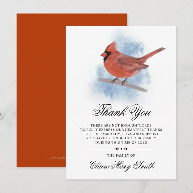Sympathy Funeral TACK Watercolor Kardinal Kort (Fram/baksida)