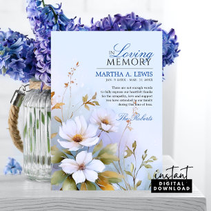 Sympathy Funeral White WildblommBlue Tack Kort