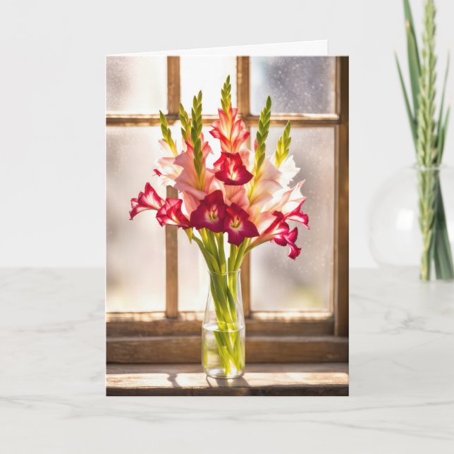 Sympathy Gladiolus Bouquet In a Sunny Window Kort (Framsida)