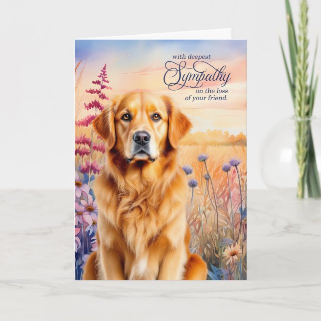 Sympathy Golden Retriever Dog Wildflower Meadow Kort (Framsida)