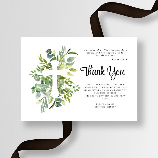 Sympathy Greenery Kor Funeral Tack Kort (Sympathy Greenery Cross Funeral Thank You Card)
