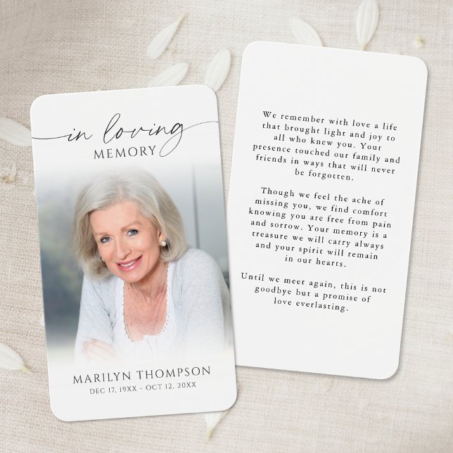 Sympathy In Loving Memory Photo Prayer Card Visitkort (Skapare uppladdad)