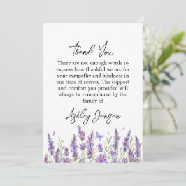 Sympathy Lavender Funeral Thank You Card Tack Kort