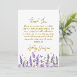 Sympathy Lavender Funeral Thank You Card Tack Kort
