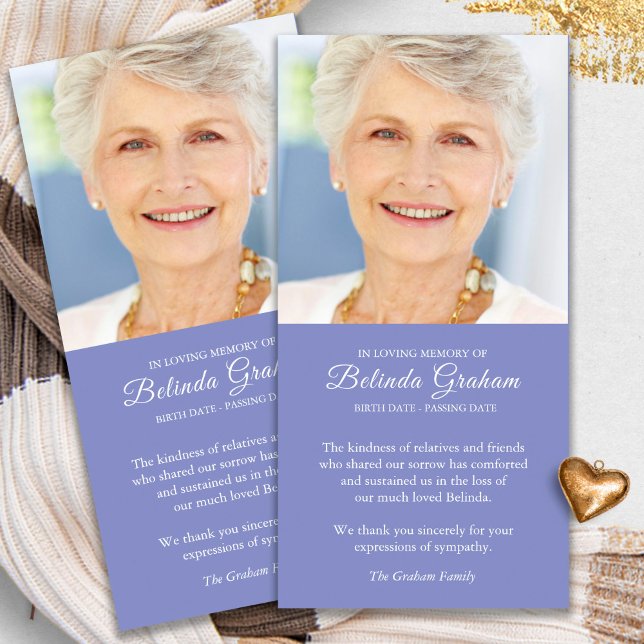 Sympathy Loss Photo Lilac Funeral Tack du Cards (funeral thank you cards, bereavement, elegant, simple, celebration of life, sympathy card)