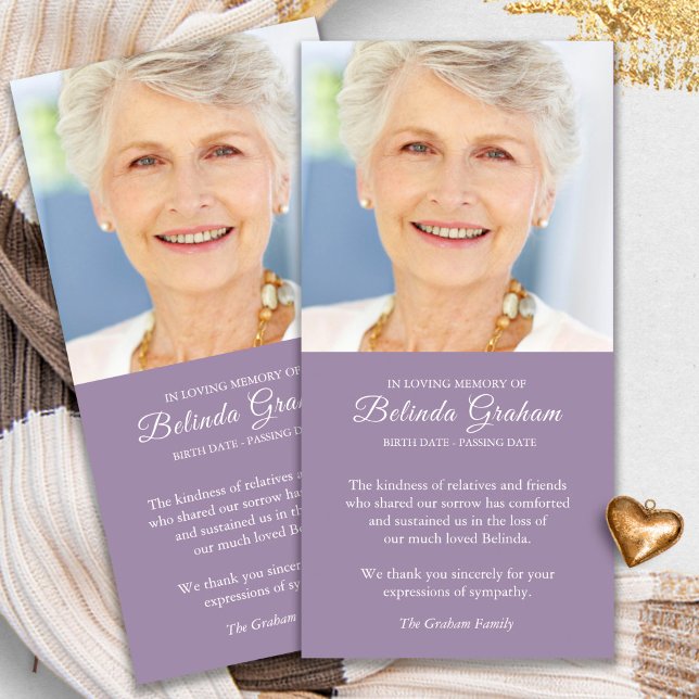 Sympathy Loss Photo Mauve Funeral Tackards Tack Kort (funeral thank you cards, bereavement, elegant, simple, celebration of life, sympathy card)