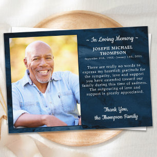 Sympathy Loving Memory Photo Blue Marble Funeral Tack Kort