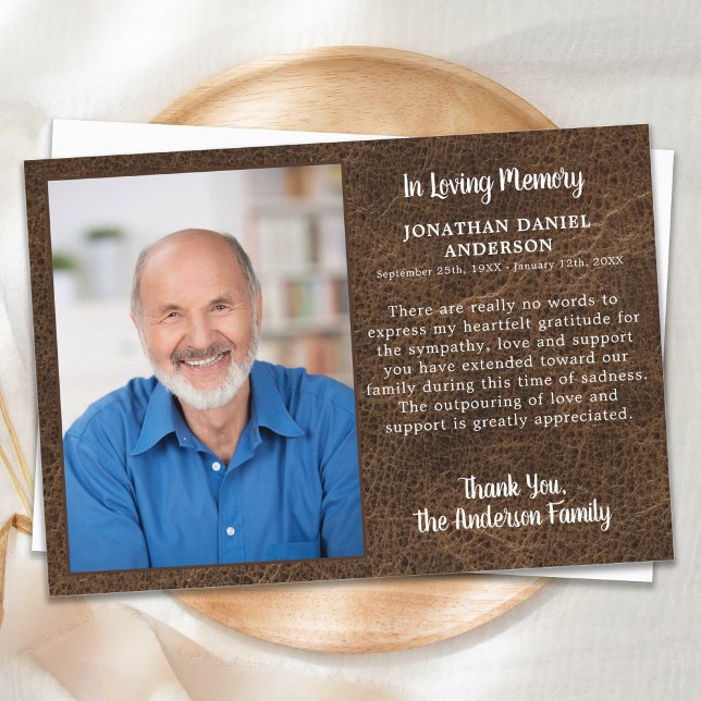 Sympathy Loving Memory Photo Faux Leather Funeral Tack Kort (Skapare uppladdad)