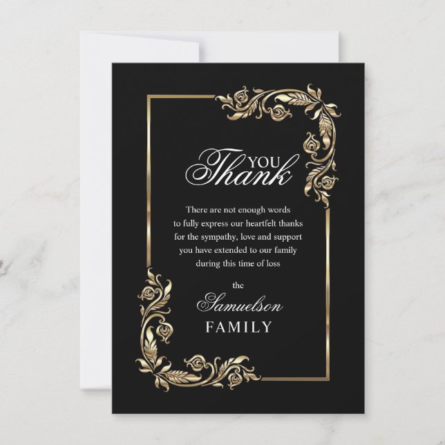 Sympathy Memorial Black Guld PHOTO Tack (Framsida)