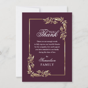 Sympathy Memorial Eggplant Guld PHOTO Tack Kort