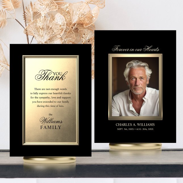 Sympathy Memorial Elegant Guld PHOTO Tack Kort (Sympathy Memorial Elegant Gold PHOTO Thank You Card)