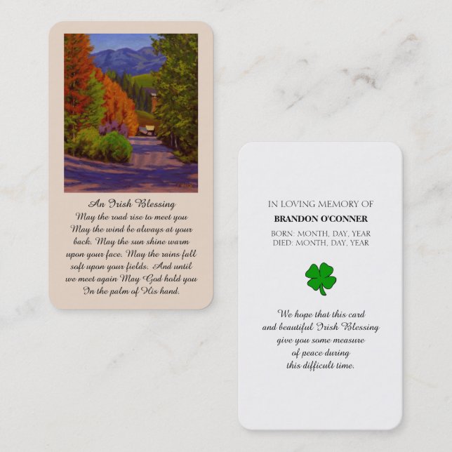 Sympathy Memorial Irish Blating Prayer Card Visitkort (Fram/baksida)