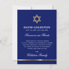 Sympathy Memorial Jewish Star of David Black Guld Tack Kort