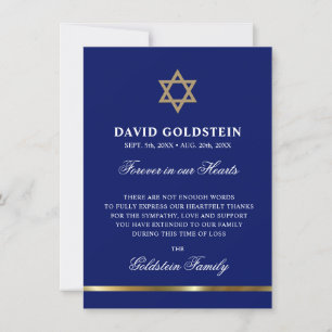 Sympathy Memorial Jewish Star of David Black Guld Tack Kort