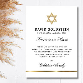 Sympathy Memorial Jewish Star of David White Guld Tack Kort