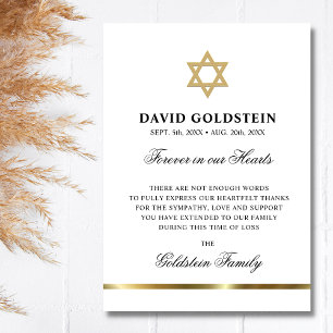 Sympathy Memorial Jewish Star of David White Guld Tack Kort