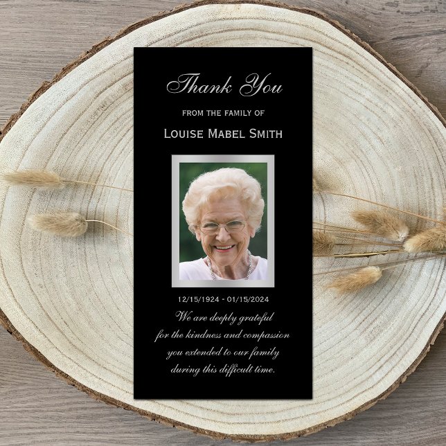 Sympathy Memorial Photo Card Black och Silver Meddelande (Skapare uppladdad)