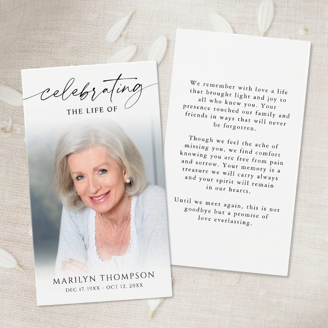 Sympathy Memorial Photo Elegant Prayer Card Visitkort (Skapare uppladdad)