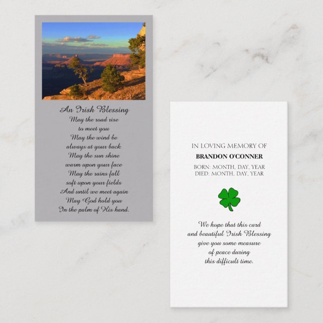 Sympathy Memorial Photo Prayer Card Visitkort (Fram/baksida)
